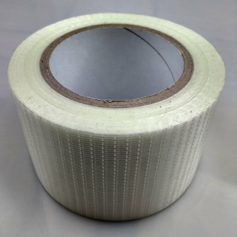 Roll of 75mm Glass Filament Crossweave Strapping Tape on its back