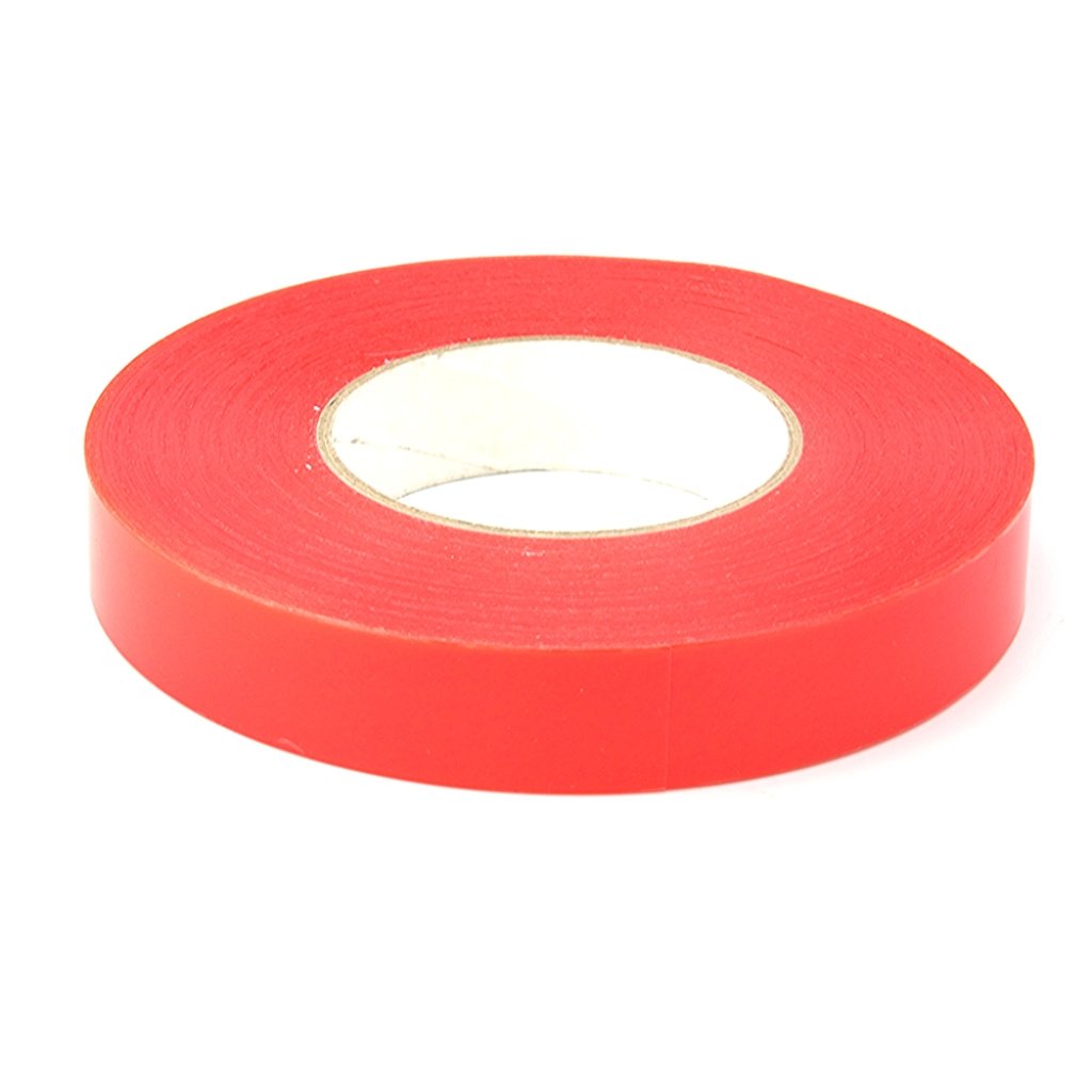 25mm x 50Mtr Transparent Double Sided Polyester Tape - with Red MOPP Filmic Liner