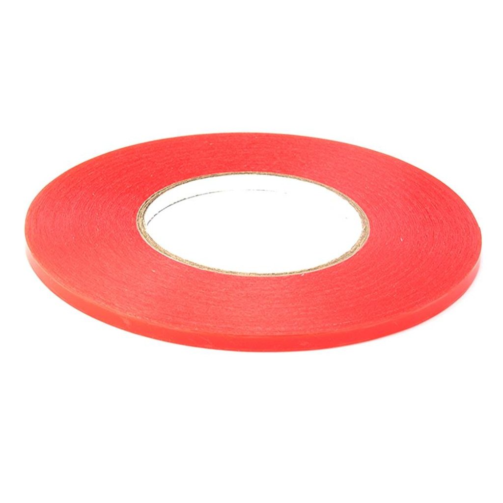 6mm x 50Mtr Transparent Double Sided Polyester Tape - with Red MOPP Filmic Liner