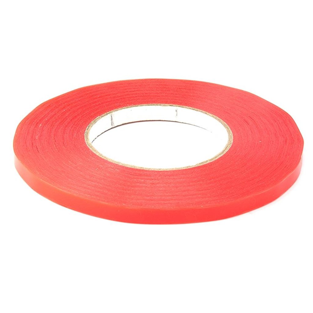 9mm x 50Mtr Transparent Double Sided Polyester Tape - with Red MOPP Filmic Liner