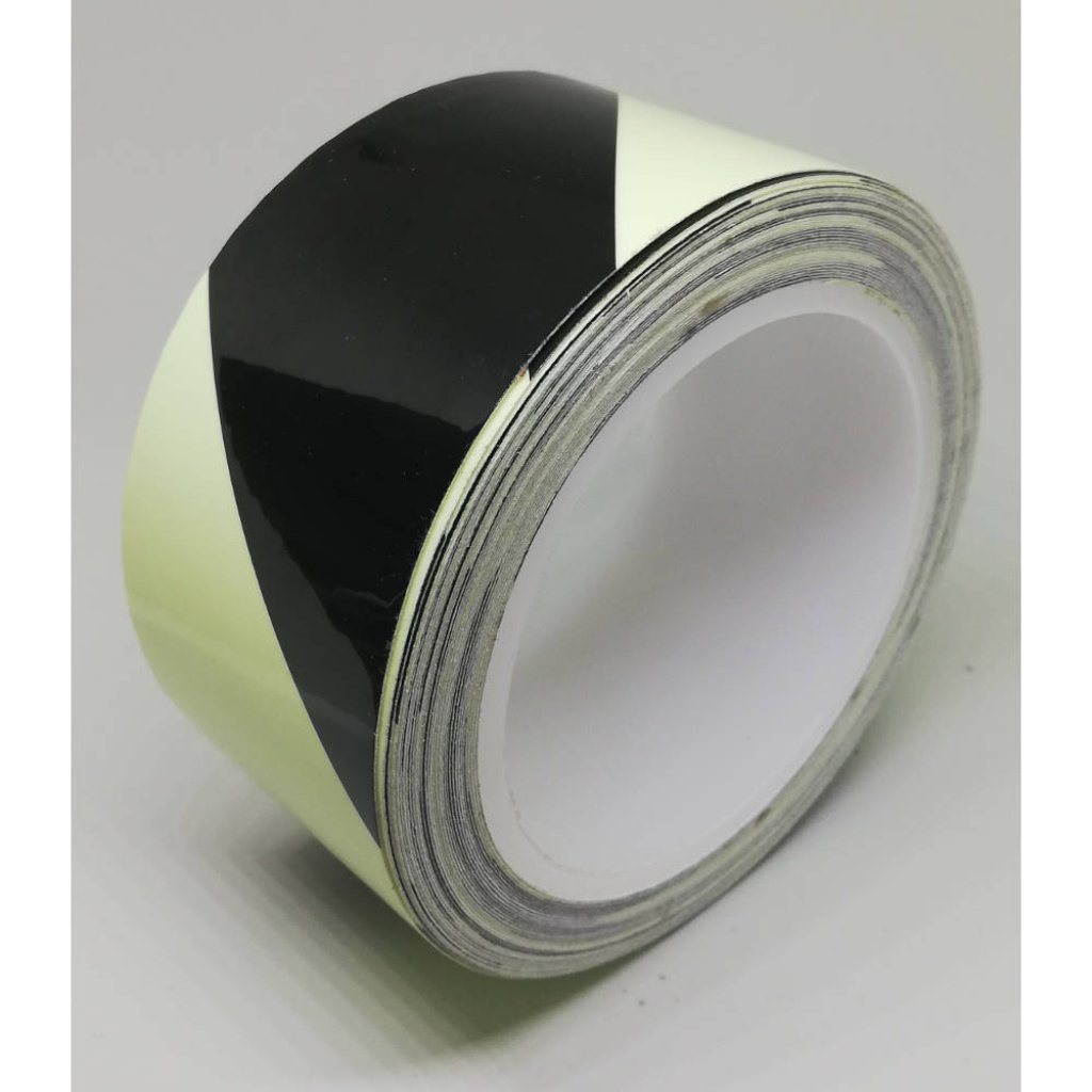 50mm x 10 Metre Photoluminescent Glow in the Dark - Hazard Stripe